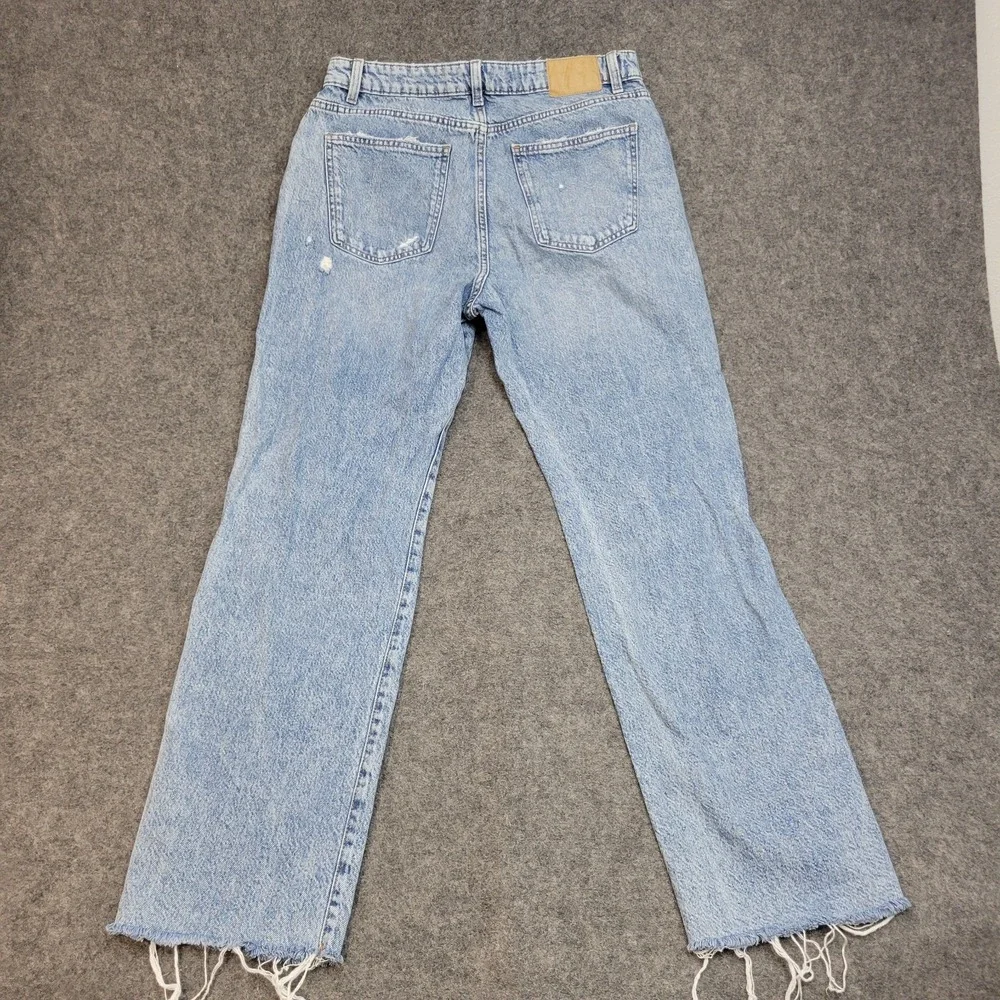 Cotton On Jeans Womens 8 Blue Denim Distressed Original Straight Leg Frayed Hem
